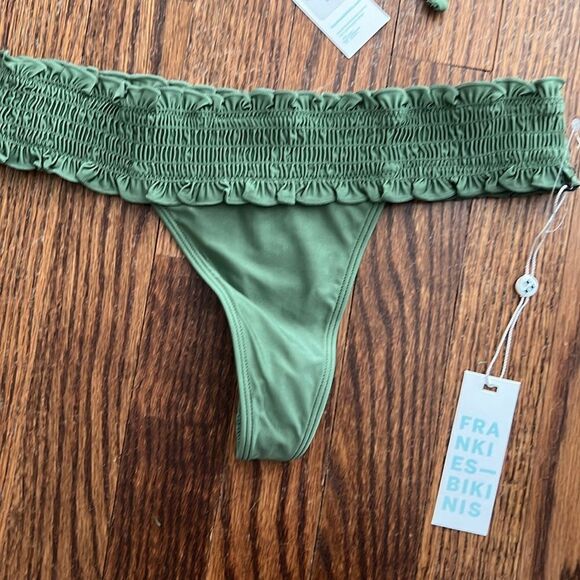 Frankie’s Bikinis Sophia Satin Micro Bikini Bottom in Sea Moss - Picture 5 of 7